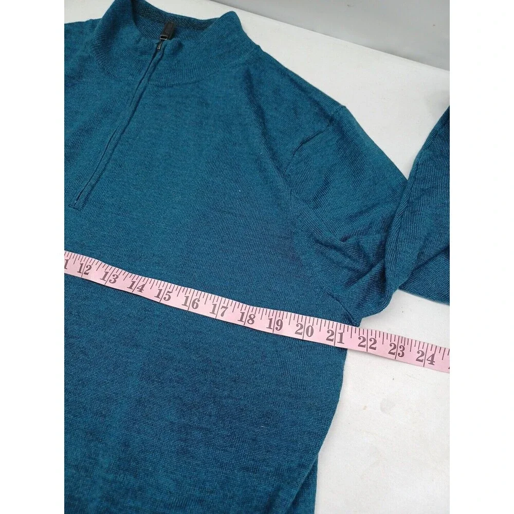 Jos A Bank Traveler Mens Sweater Blue Merino Wool 1/4 Zip Long Sleeve XL